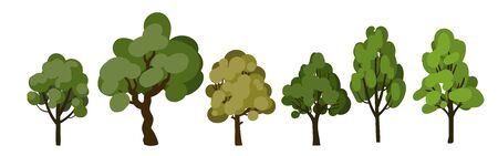 Green tree set isolated on white. Simple deciduous trees.のイラスト素材