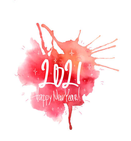 Happy New Year 2021 watercolor hand drawned postcard, poster or invitation.のイラスト素材