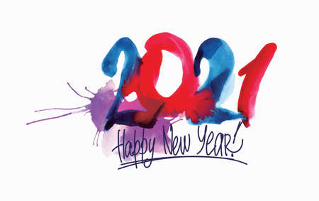Happy New Year 2021 watercolor hand drawned postcard, poster or invitation.の写真素材