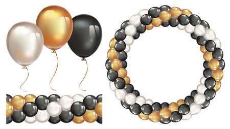 Garland of balloons. Seamless garland of ballons. Decorative wreath on transparent background.のイラスト素材
