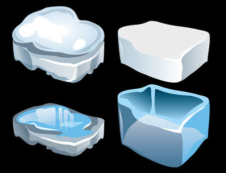 Dangerous and safe type of ice on lake or river. Ice fragments. Dangerous thin ice. Hard transparent ice isolated vector illustration.のイラスト素材