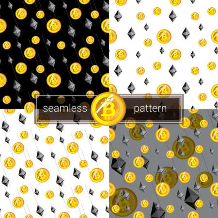 Cryptocurrency seamless pattern. Bitcoin background. Seamless background with signs of Bitcoin and Ethereum.のイラスト素材