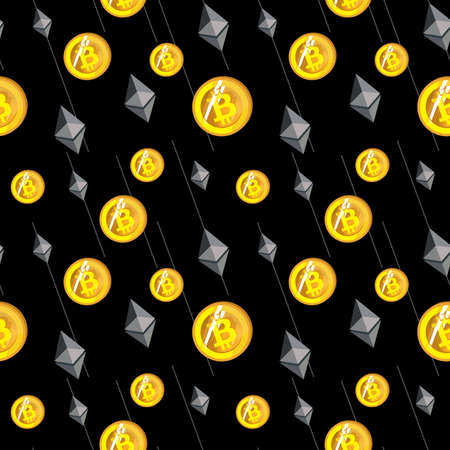 Cryptocurrency seamless pattern. Bitcoin background. Seamless background with signs of Bitcoin and Ethereum.のイラスト素材