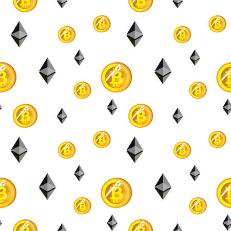 Cryptocurrency seamless pattern. Bitcoin background. Seamless background with signs of Bitcoin and Ethereum.のイラスト素材