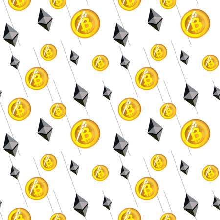 Cryptocurrency seamless pattern. Bitcoin background. Seamless background with signs of Bitcoin and Ethereum.のイラスト素材