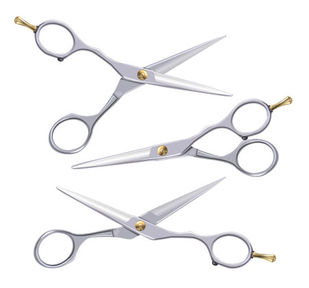 Hairdresser scissors. Naturalistic 3D professional hairdresser scissors with gold elements isolated...
