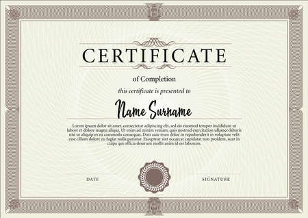 Certificate or diploma template in classic style. Certificate of completion of training. Strict, simple symmetrical border design.のイラスト素材