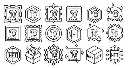 NFT Gallery line icon set. Apes NFT picttogram collection.のイラスト素材