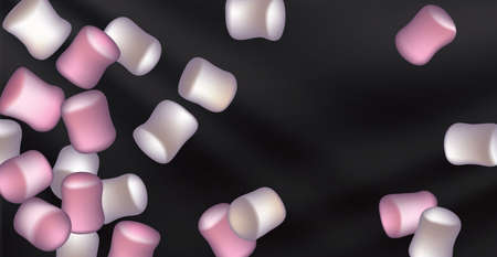 Marshmallow set. Tasty white and pink marshmallows isolated on white background. Marshmallow candy background.のイラスト素材