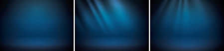 Blue studio scene background set. Neutral blue background with soft rays. Soft studio lighting. Photostudio soft box lighting.の写真素材