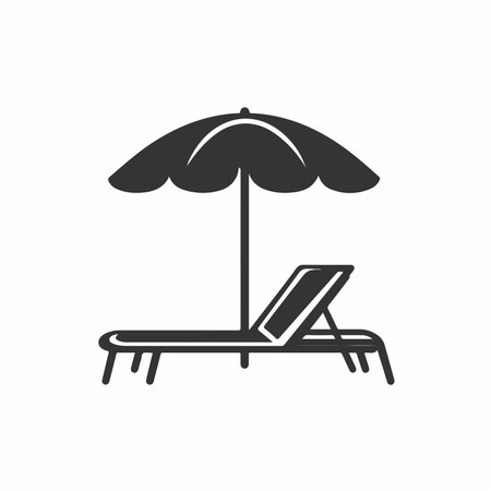 Beach chair with umbrella icon in flat style. Vector illustration on white isolated background.のイラスト素材