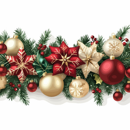 Christmas background with fir branches and christmas decorations. Vector illustration.のイラスト素材