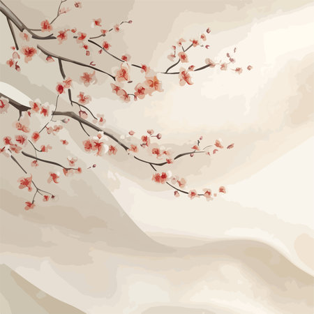 Illustration of cherry blossom branch on soft beige background.のイラスト素材