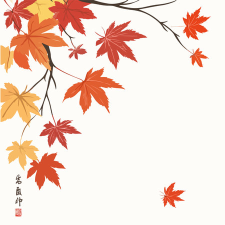 Autumn background with maple leaves. Japanese style. Vector illustration.のイラスト素材