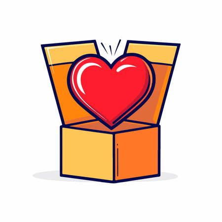 Open gift box with heart inside. Vector illustration in flat style.のイラスト素材