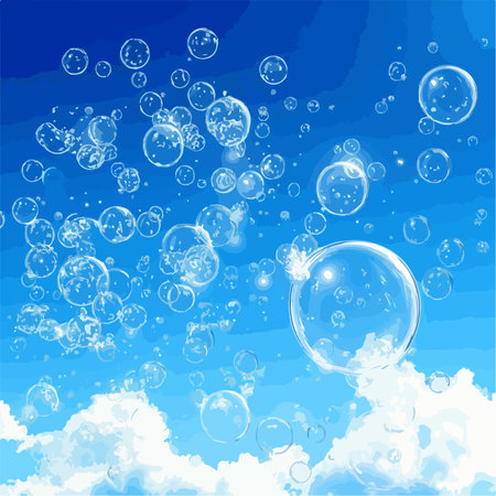 Soap bubbles on the blue sky background. Eps 10 vector file.のイラスト素材