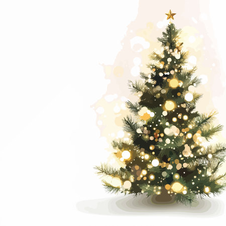 Christmas tree with snowflakes and golden stars on a white backgroundのイラスト素材