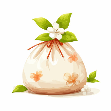 Illustration of a bag of tea with flowers on a white backgroundのイラスト素材