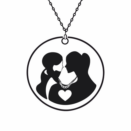 silhouette of a pair of lovers on a chain with a heartのイラスト素材