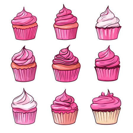 Cupcake icons set. Vector hand drawn illustration of cupcakes.のイラスト素材