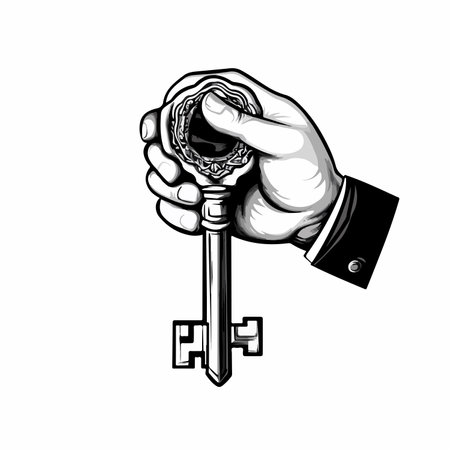 Hand holding a key. Vector illustration of a hand holding a key.のイラスト素材