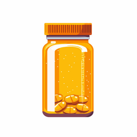 Glass jar with pills. Isolated on white background. Vector illustration.のイラスト素材