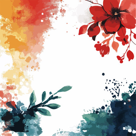 Abstract floral background with watercolor splashes and flowers. Vector illustration.のイラスト素材