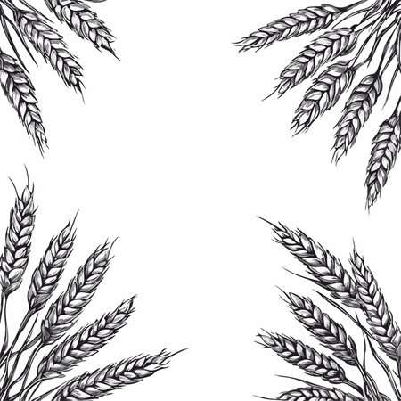 Wheat background. Hand drawn vector illustration. Engraved style.のイラスト素材