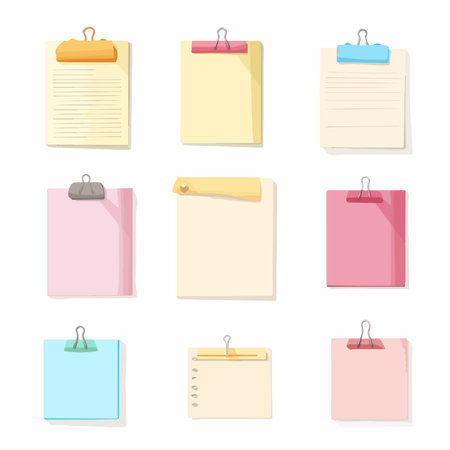 Collection of colorful paper notes. Vector illustration isolated on white background.のイラスト素材