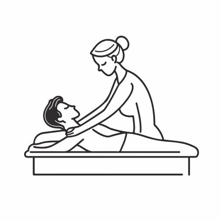 Massage therapist massaging woman in spa center. Linear vector illustration.のイラスト素材