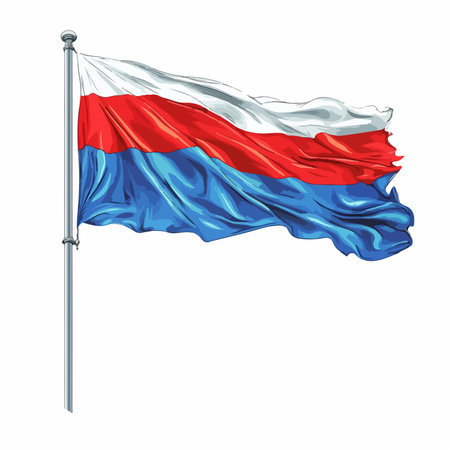 Flag of the Russian Federation on a flagpole waving in the windのイラスト素材