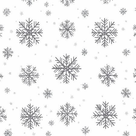 Seamless pattern of snowflakes on a white background.