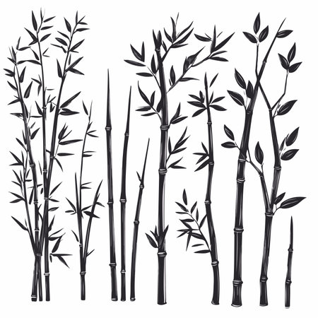 Bamboo set isolated on white background. Hand drawn vector illustration.のイラスト素材