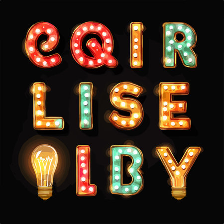 Retro light bulb font. Vector illustration of lamp bulb letters.の写真素材
