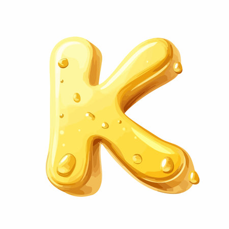 Yellow letter K made of honey isolated on white background. Vector illustration.の写真素材