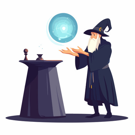 Witch with magic wand and crystal ball. Cartoon vector illustration.の写真素材