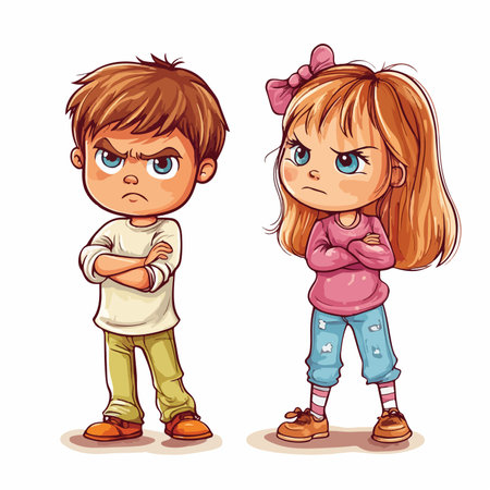 Cute boy and girl cartoon characters. Vector illustration isolated on white background.の写真素材