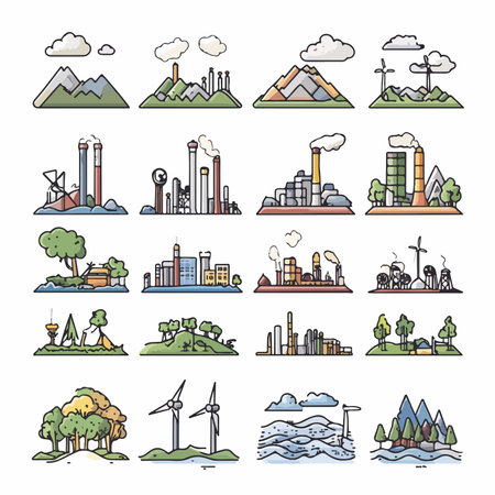 Ecology and environment icons set in doodle style. Vector illustrationの写真素材