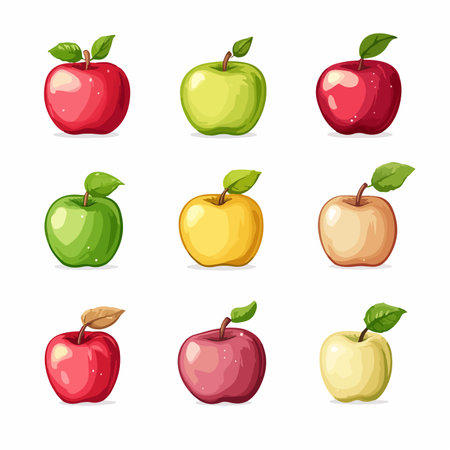 Cartoon apple set. Vector illustration of red, green and yellow apple.の写真素材