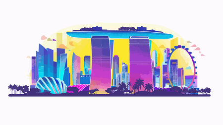 Singapore Skyline Silhouette with Color Buildings. Vector Illustrationのイラスト素材