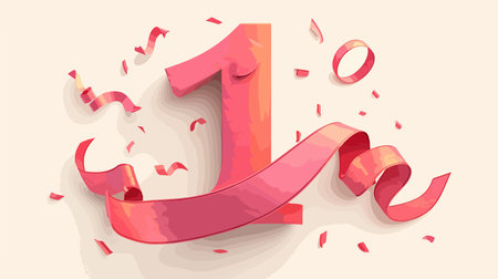1st anniversary celebration banner with confetti and ribbons. Vector illustrationのイラスト素材