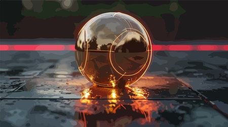 Glowing glass ball on the road in the rain. Vector illustrationのイラスト素材