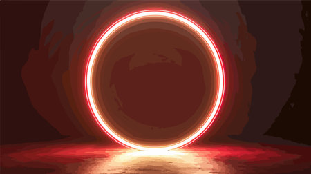 Illustration of an empty stage with a neon light in it.のイラスト素材