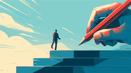 Businessman walking on the stairs to success. Concept business vector illustration.のイラスト素材