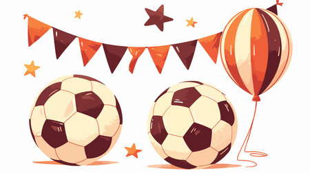 Illustration of a soccer ball with a garland and stars.のイラスト素材