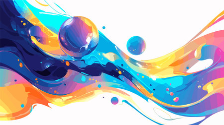 abstract background with colorful splashes and drops, vector illustration.のイラスト素材