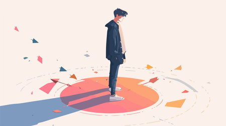 Young man standing at the center of the target. Conceptual vector illustration.のイラスト素材