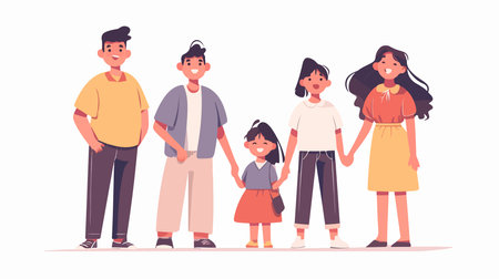 Happy family. Father, mother and daughter holding hands. Vector illustrationのイラスト素材
