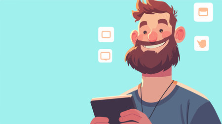 Young man with a beard is reading a book. Vector illustration.のイラスト素材