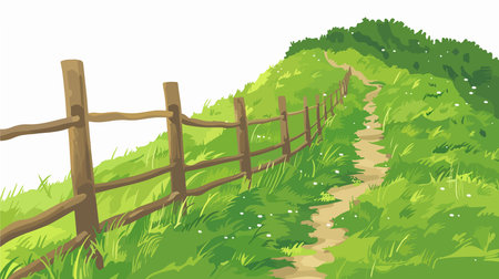 Path to the hill with a fence in the background. Vector illustrationのイラスト素材